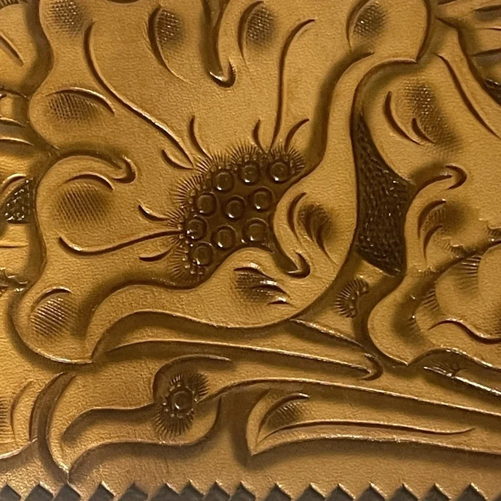 Western Tooled Leather Wallet Floral Scroll Whipstitch Bifold Unbranded